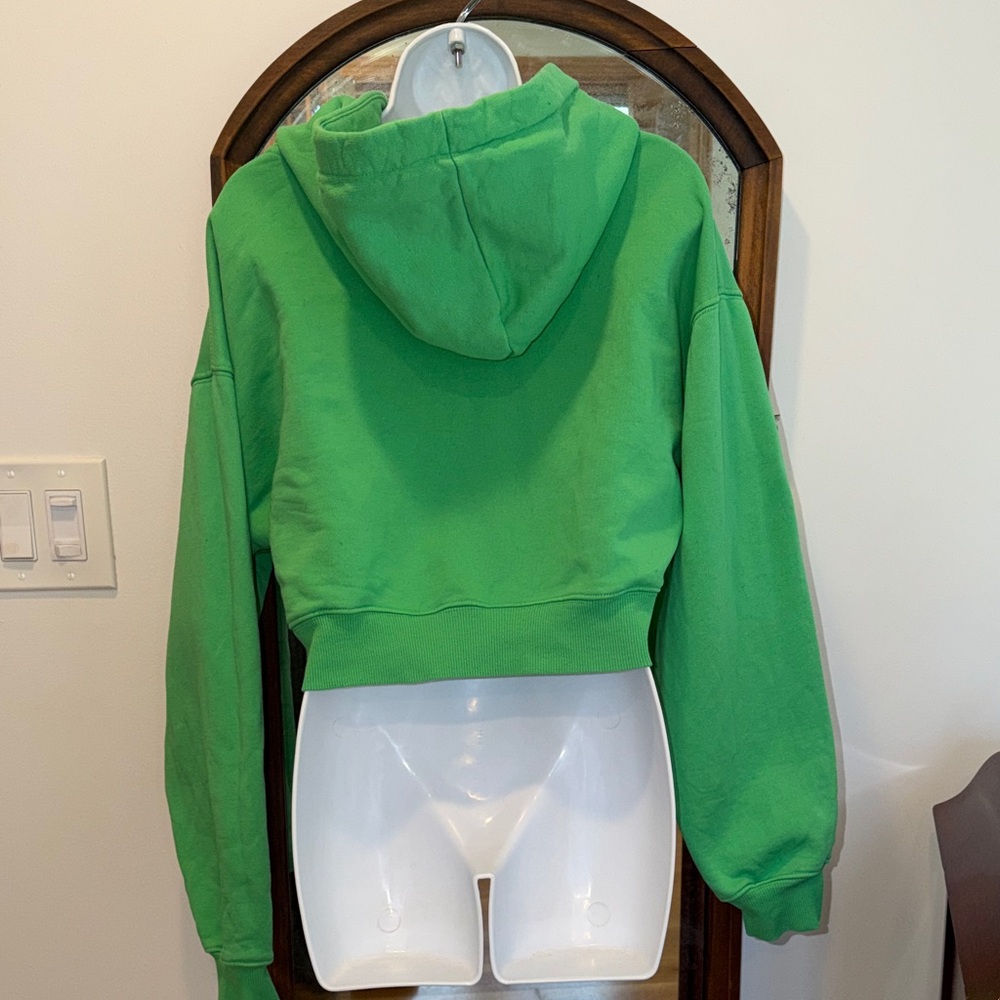 Fiorucci Bright Green Cropped Hoodie with Angel Floral Graphic M - Picture 3 of 5